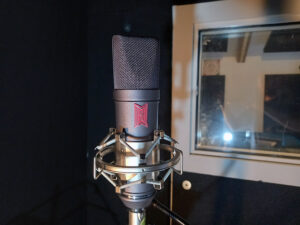 vocal recording booth with microphone